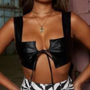 (SEARCHING FOR) Vegan Leather Tie Front Crop Top